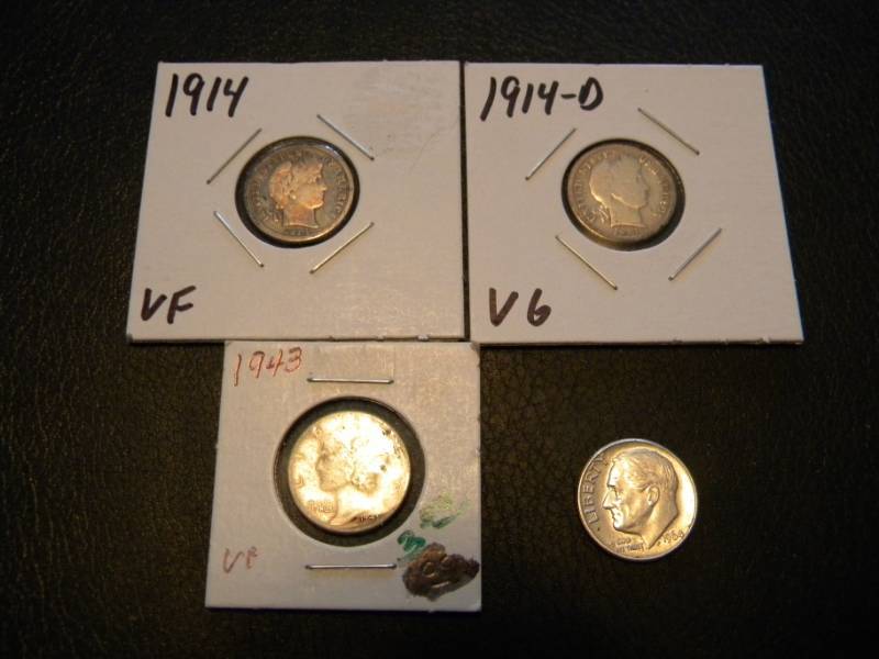 lot 51 image: 2 Barber Silver, 1 Mercury Silver & 1 Roosevelt Silver Dimes