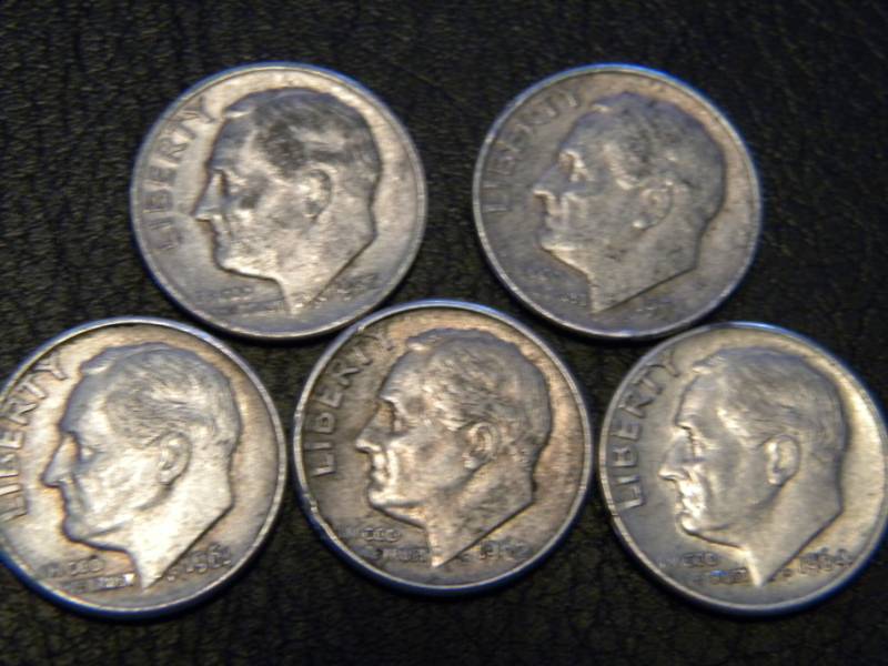 lot 56 image: 5 Roosevelt Silver Dimes
