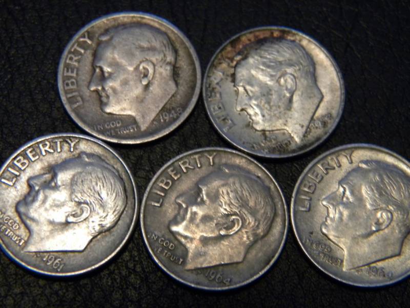 lot 57 image: 5 Roosevelt Silver Dimes