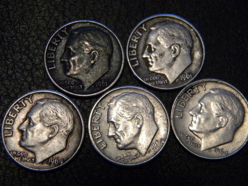 lot 58 image: 5 Roosevelt Silver Dimes