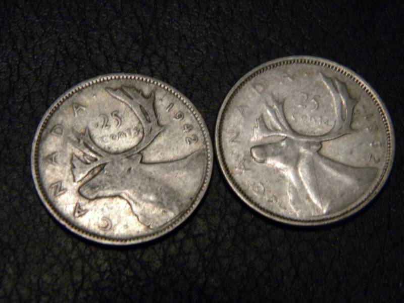 lot 84 image: 2- 80% Silver Canadian Quarters