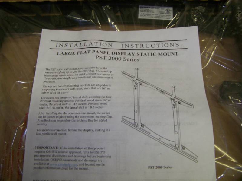 lot 27 image: Chief, Large, Flat Panel Television  TV  Monitor  Display Static Wall Mount - NEW in Original, Open Box