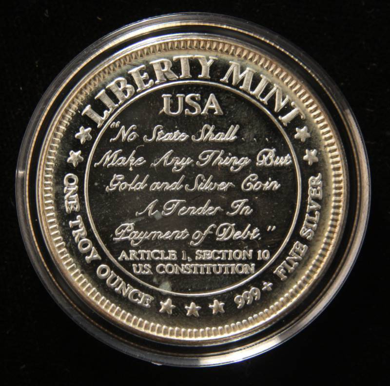 1 TROY OZ. .999 FINE SILVER CONSTITUTION NO STATE SHALL IN AIRTITE