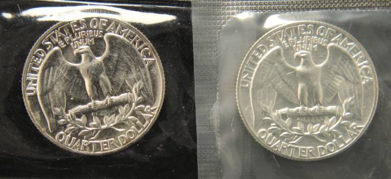 2 PROOF WASHINGTON SILVER QUARTERS 1961 & 1964