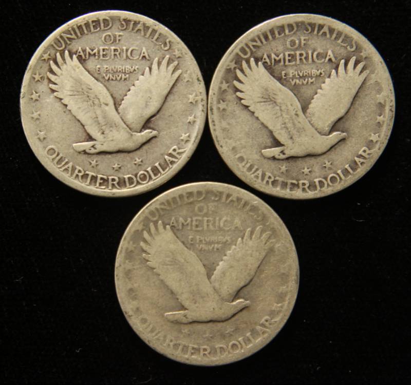 3 STANDING LIBERTY QUARTERS 1927 1929-D 1930