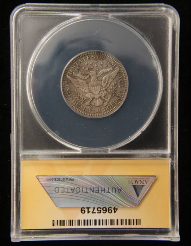 1910-D BARBER SILVER QUARTER EF40 ANACS