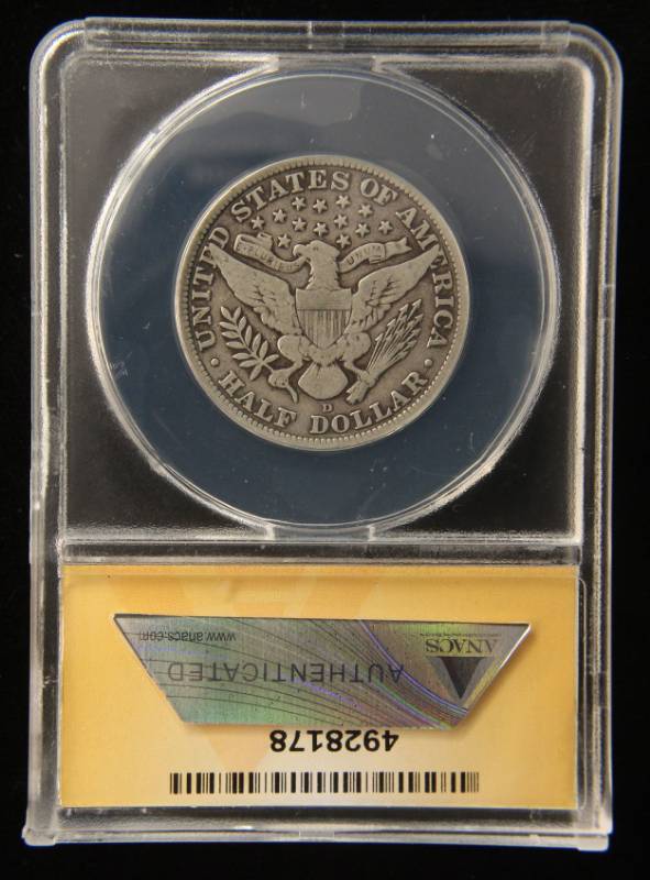 1915-D BARBER SILVER HALF DOLLAR VG10 ANACS