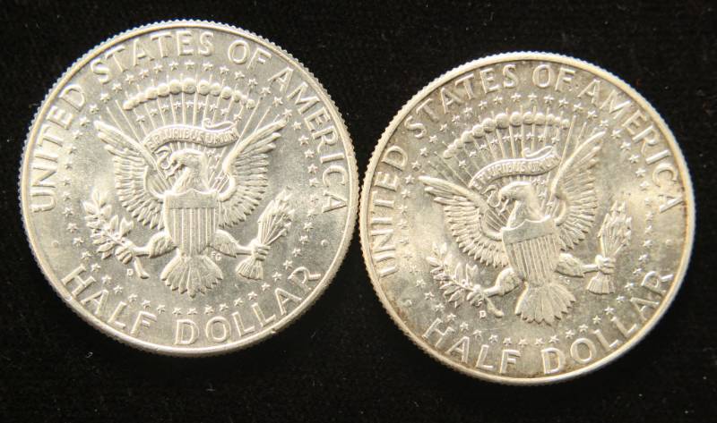 2 BU 1964 KENNEDY SILVER HALF DOLLARS