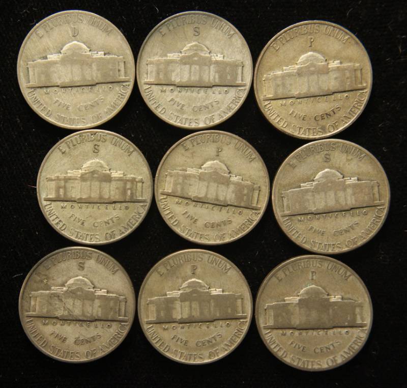 GROUP OF 9 US SILVER WAR NICKELS