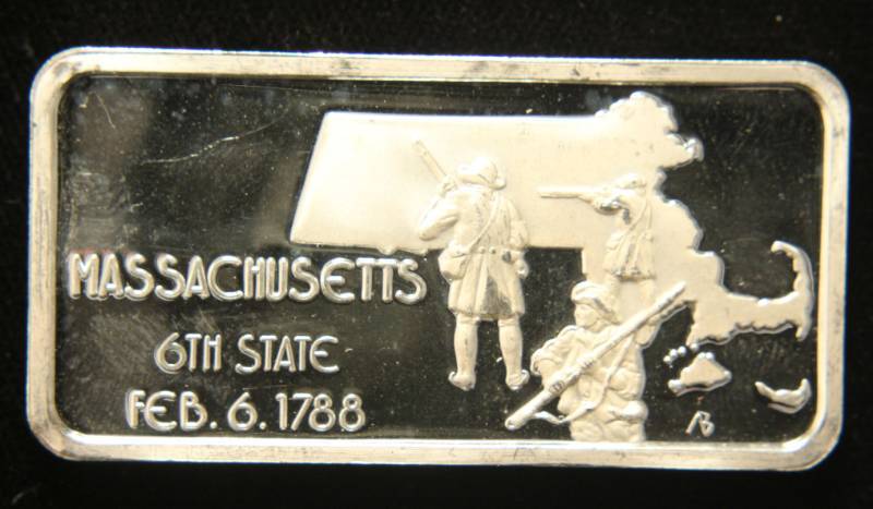 1 TROY OZ. .999 FINE SILVER BAR 50 STATES SERIES MASSACHUSETTS