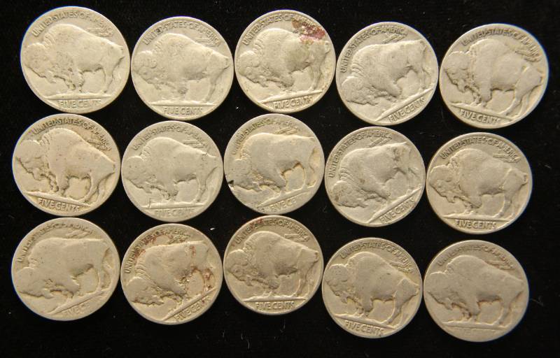 GROUP OF 15 US BUFFALO NICKELS AS PICTURED
