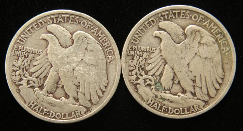 2 WALKING LIBERTY SILVER HALF DOLLARS 1944-S 1945-S