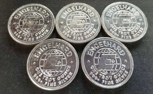 5 TROY OZ .999 FINE SILVER (5 X 1 oz ENGELHARD AMERICAN PROSPECTORS)