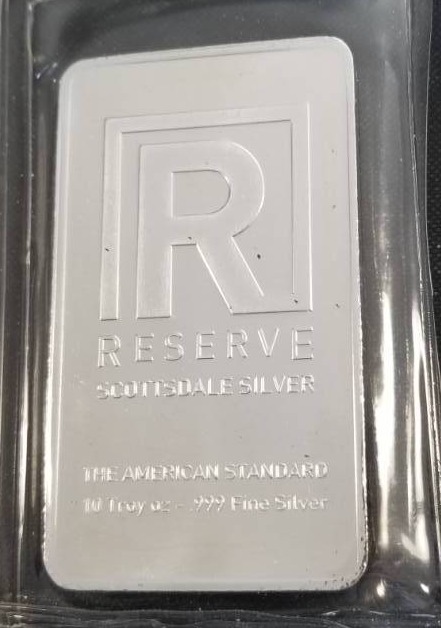 10 TROY OZ. .999 FINE SILVER BAR RESERVE BY SCOTTSDALE SEALED