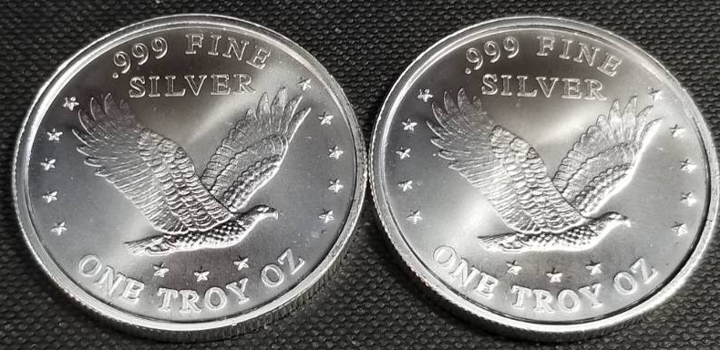 2 TROY OZ. .999 FINE SILVER (2 X 1 oz STANDING LIBERTY ROUNDS)