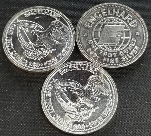 3 TROY OZ .999 FINE SILVER (3 X 1 oz ENGELHARD AMERICAN PROSPECTORS)