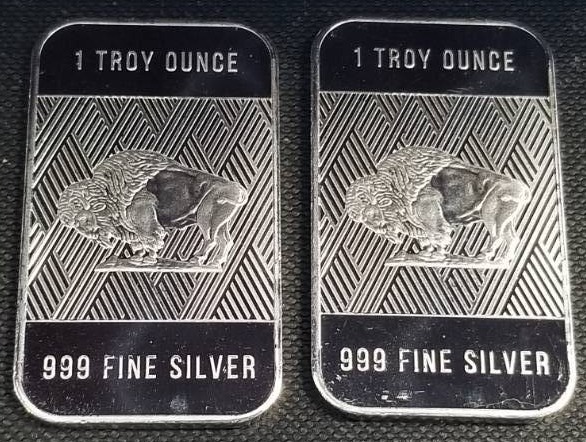 2 TROY OZ. .999 FINE SILVER (2 X 1 oz INDIAN BUFFALO BARS)