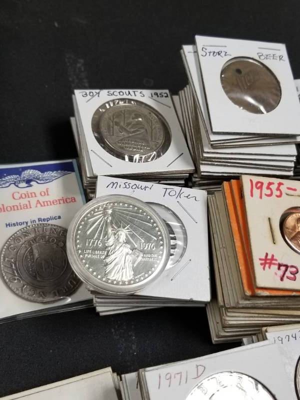 BULK LOT OF COINS & TOKENS MIXED SILVER, COPPER, NICKEL