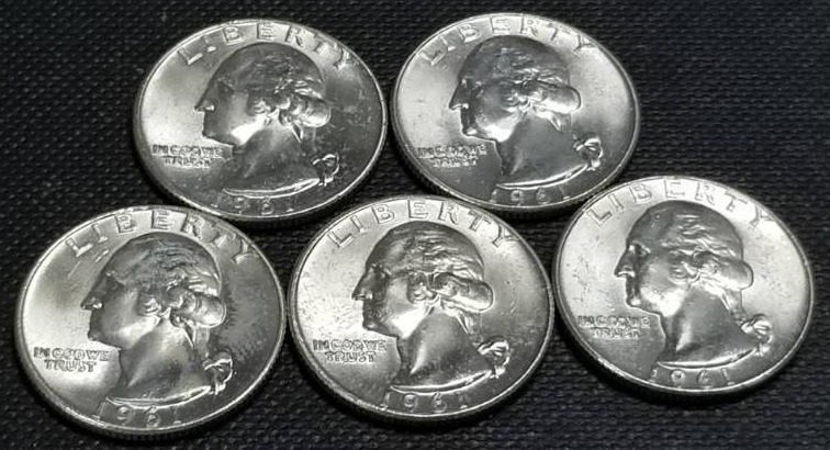 5 HIGH GRADE WASHINGTON SILVER QUARTERS