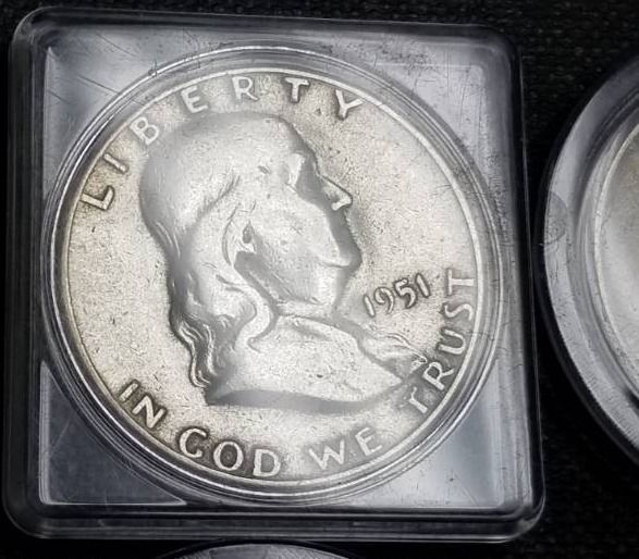 4 FRANKLIN SILVER HALF DOLLARS IN AIRTITES