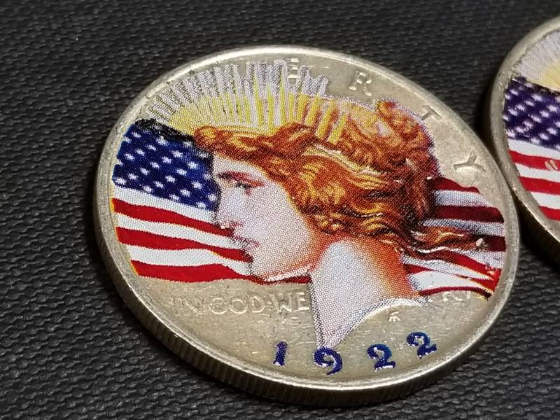 2 PAINTED US SILVER DOLLARS AS PICTURED