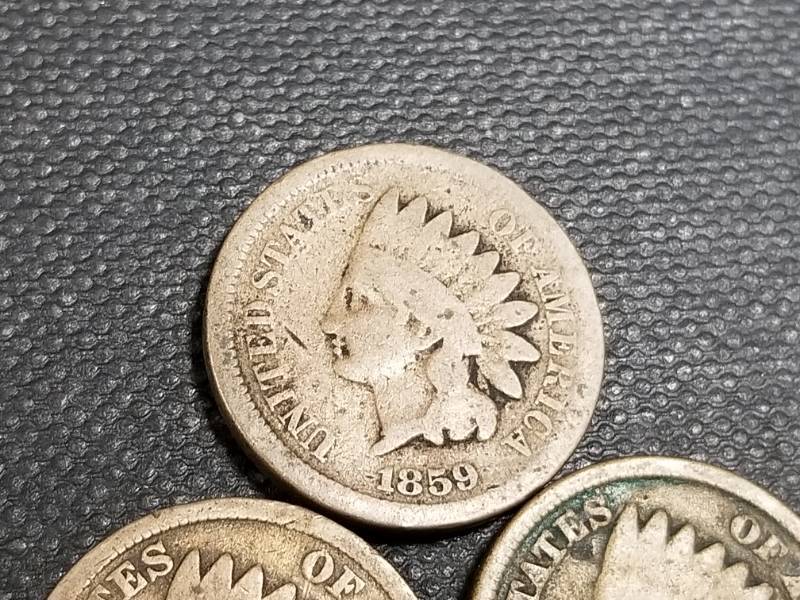 3 INDIAN HEAD CENTS 1859 1863 1864