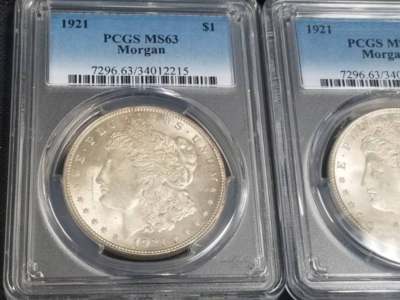 GROUP OF 5 PCGS MS63 MORGAN SILVER DOLLARS AS PICTURED