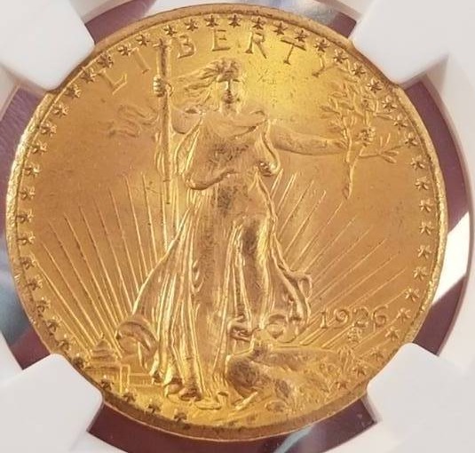 1926 US SAINT GAUDENS $20 GOLD PIECE MS65 NGC HIGH GRADE COIN