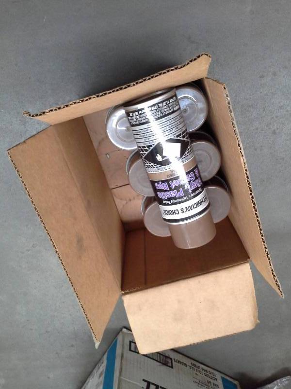 lot 94 image: 7 Cans of Protector Tan Color, Vinyl, Plastic and Carpet Dye