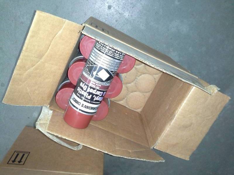 lot 96 image: 7 Cans of Protector Napa Red Color, Vinyl, Plastic and Carpet Dye