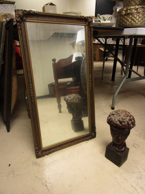 lot 828 image: BUST OF DAVID AND ORNATE FRAME MIRROR