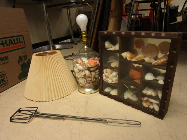 lot 829 image: SEA SHELL LAMP AND SHADOWBOX WITH BONUS ITEM