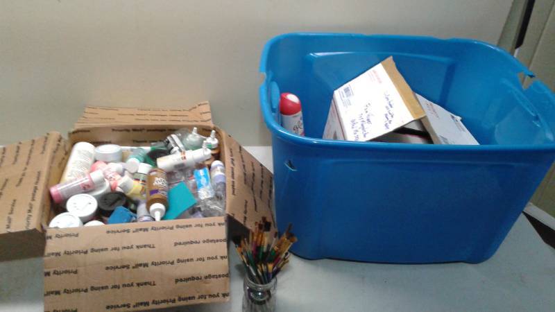 lot 32 image: Bin Filled With Paint And Crafting Items