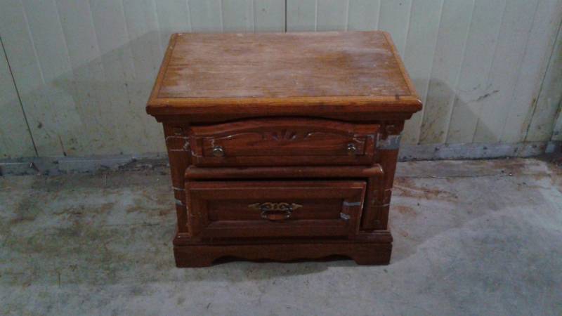 lot 52 image: Bedroom End Table, Scuffed, Some Wear, Some Tape On It