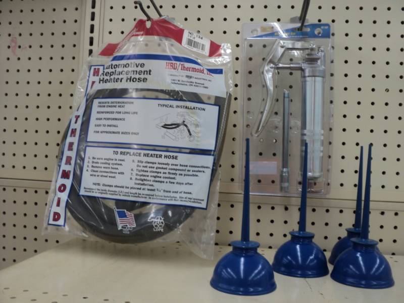 Automotive heater hose, grease gun ...