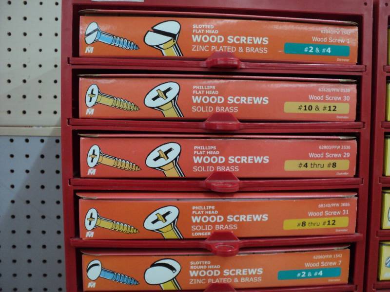 Display box filled with wood screws...