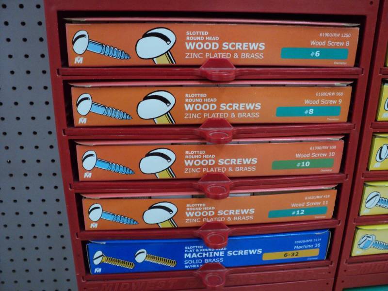Display box filled with wood screws...