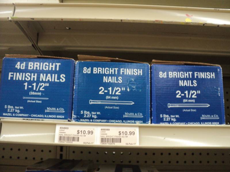 3 boxes of finish nails...