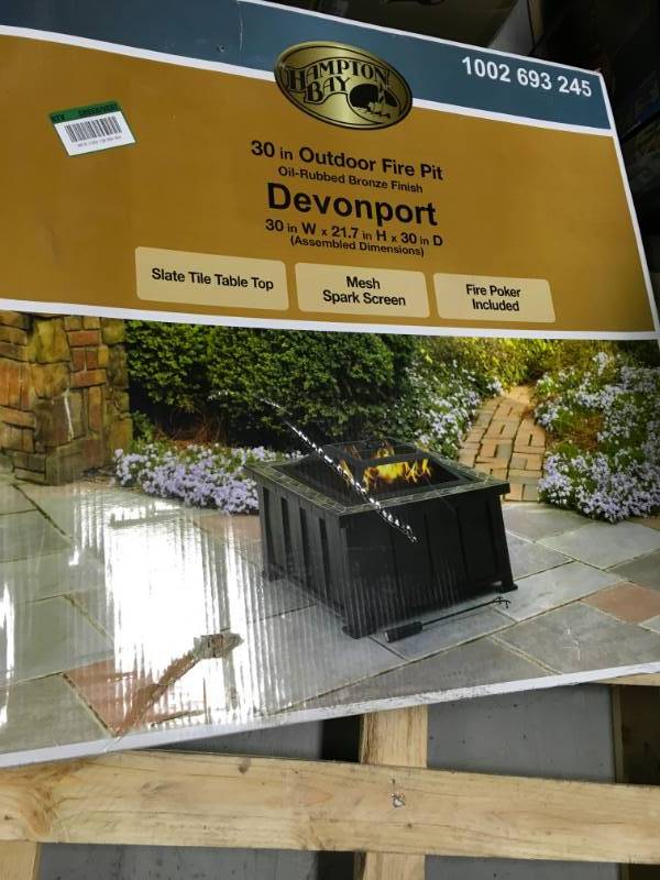 Hampton Bay Devonport 30 in. x 21.25 in. Slate Fire Table in Oil Rubbed Bronze not used