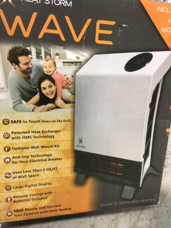 Heat Storm Wave Floor to Wall Unit 1,000-Watt Infrared Quartz Portable Heater with Built-In Thermostat and Over Heat Sensor open box not used