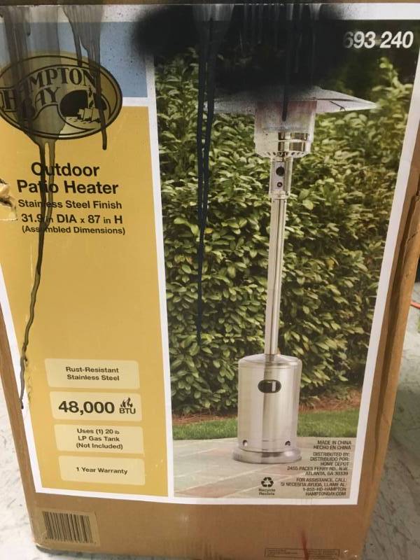 Hampton Bay 48000 BTU Stainless Steel Patio Heater open box not used