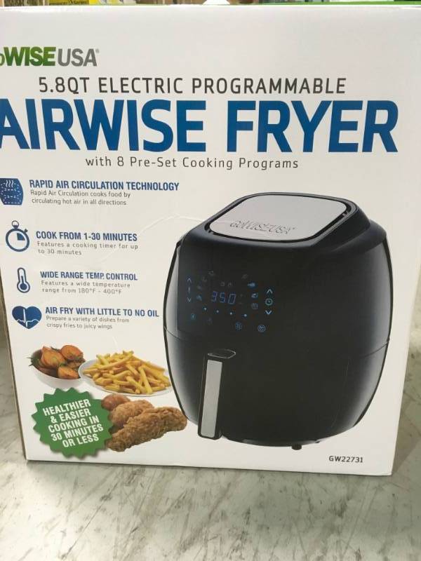 GoWISE USA 5.8 Qt. 8-in-1 Black Electric Air Fryer open box not used