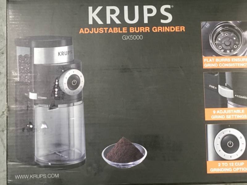 Krups GX500050 Coffee Grinder - 8 oz - Black metal open box not used