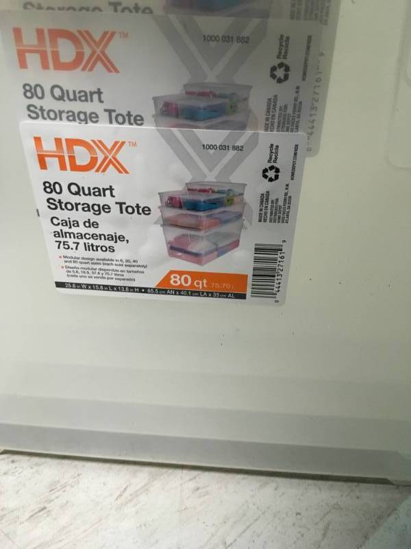 lot 2 image: HDX 80 Qt. Premium Jumb HDX 80 Qt. Premium Jumbo Box in Clearo Box in Clear open box in like new condition