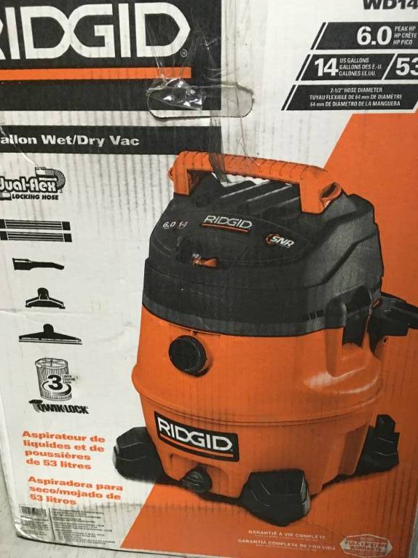lot 3 image: RIDGID 14 Gal. 6.0-Peak HP Wet Dry Vac  open box in like new condition