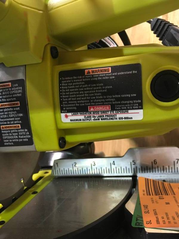 lot 20 image: Ryobi 9 Amp 7-14 in. Compound Miter Saw with Laser USED in good working condition
