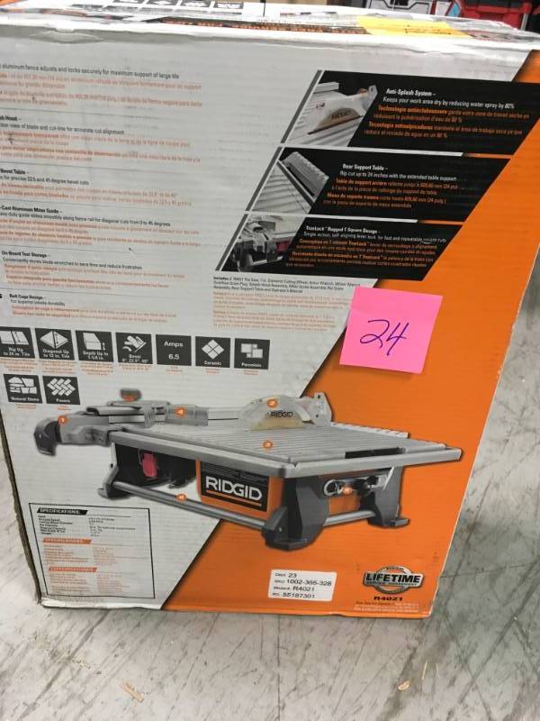 lot 24 image: RIDGID 120-Volt 7 in. Table Top Wet Tile Saw USED in good wirking condition