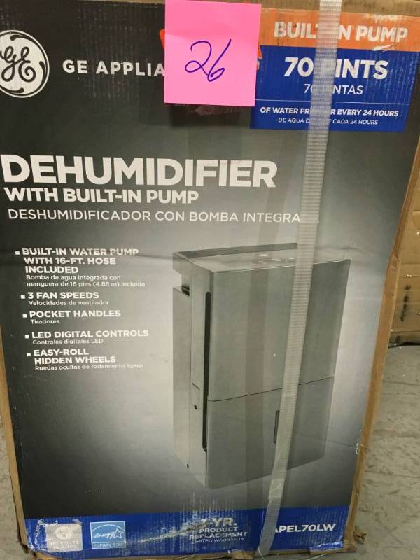 lot 26 image: GE 70 pt. Dehumidifier with Built-In Pump, ENERGY STAR not used