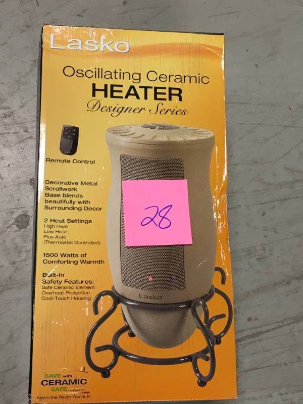 lot 28 image: Lasko Designer Series Ceramic Heater, Model 6435, open box in like new condition