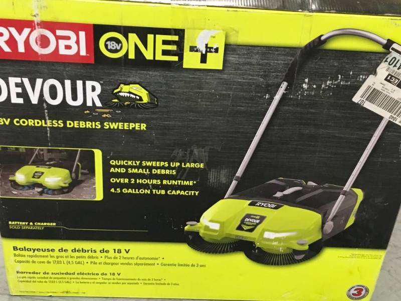 lot 30 image: Ryobi 18-Volt ONE 4.5 Gal. DEVOUR Debris Sweeper (Tool-Only)  open box in like new condition